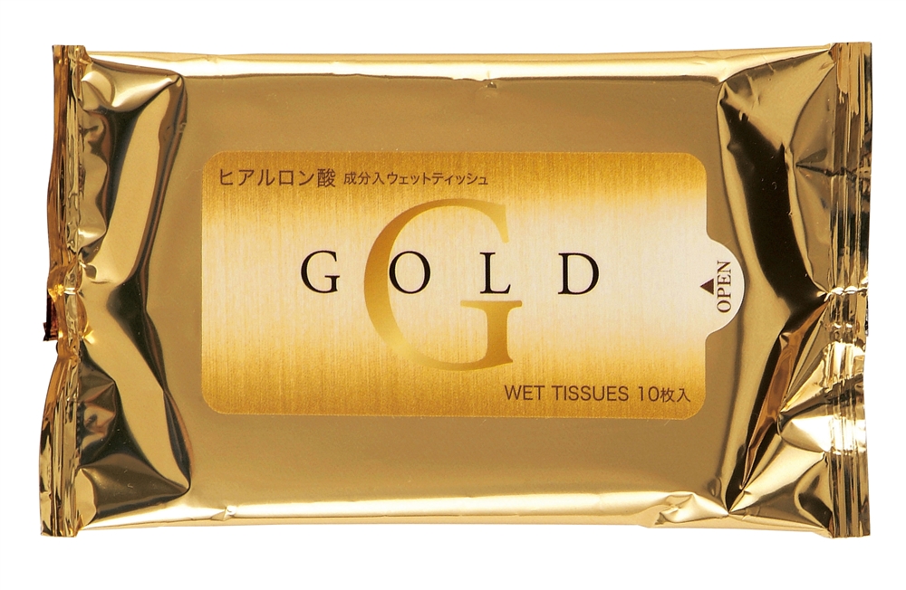 ウェットティッシュ１０枚ゴールド（ヒアルロン酸配合）