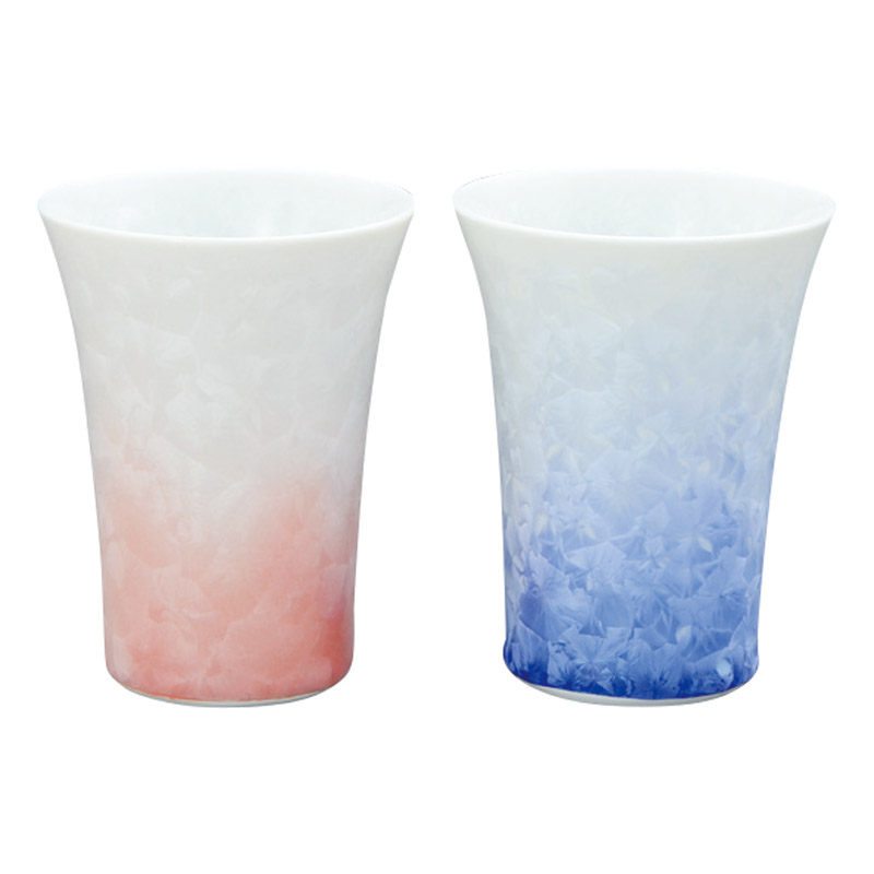 京焼･清水焼 花結晶（白地青赤） ペアフリーカップ
