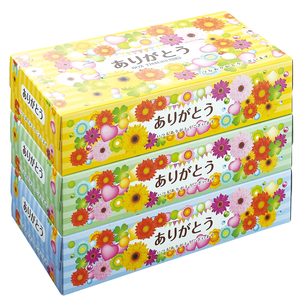 ありがとうＢＯＸティッシュ１５０Ｗ３個組