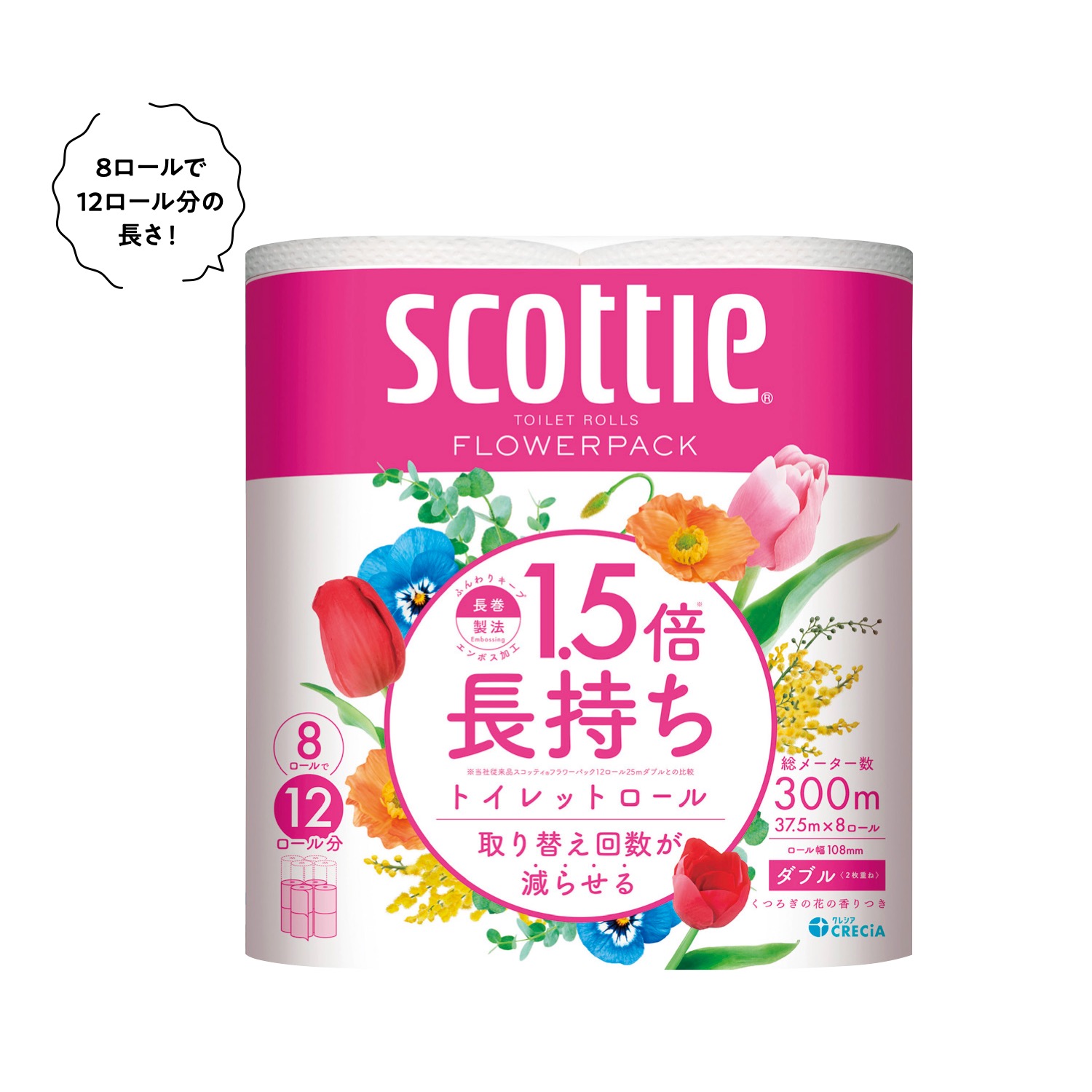 スコッティ フラワーパック1.5倍長持ち8ロール(ダブル)