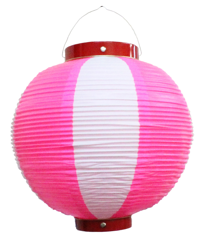 ビニール尺丸提灯 ピンク/白