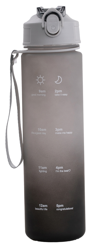 ストロー付きタイムマーカーボトル1本（グレー×ブラック）