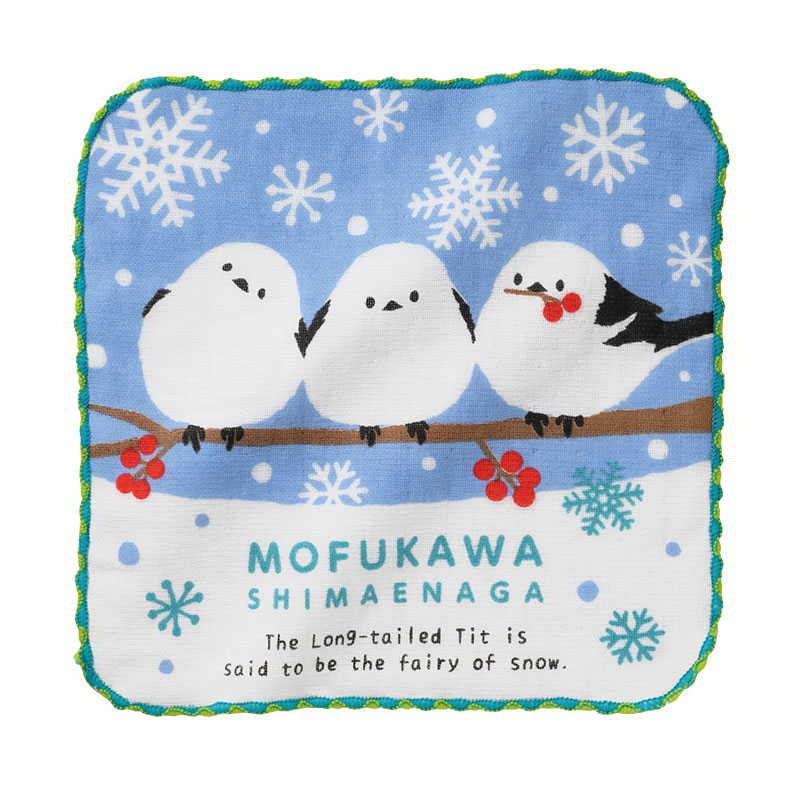 もふかわシマエナガ 無撚糸ガーゼハンカチ