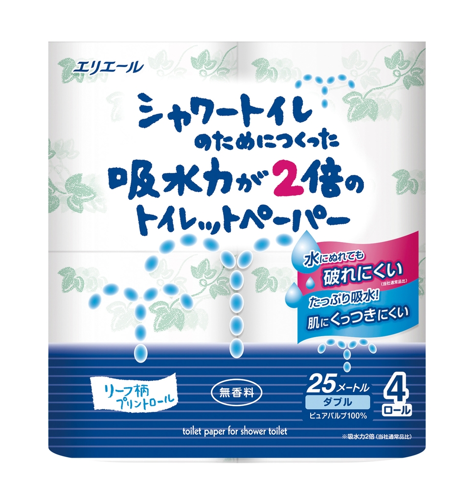 エリエールシャワートイレのためにつくった吸水力が2倍のトイレットペーパー4ロールダブル(25m)