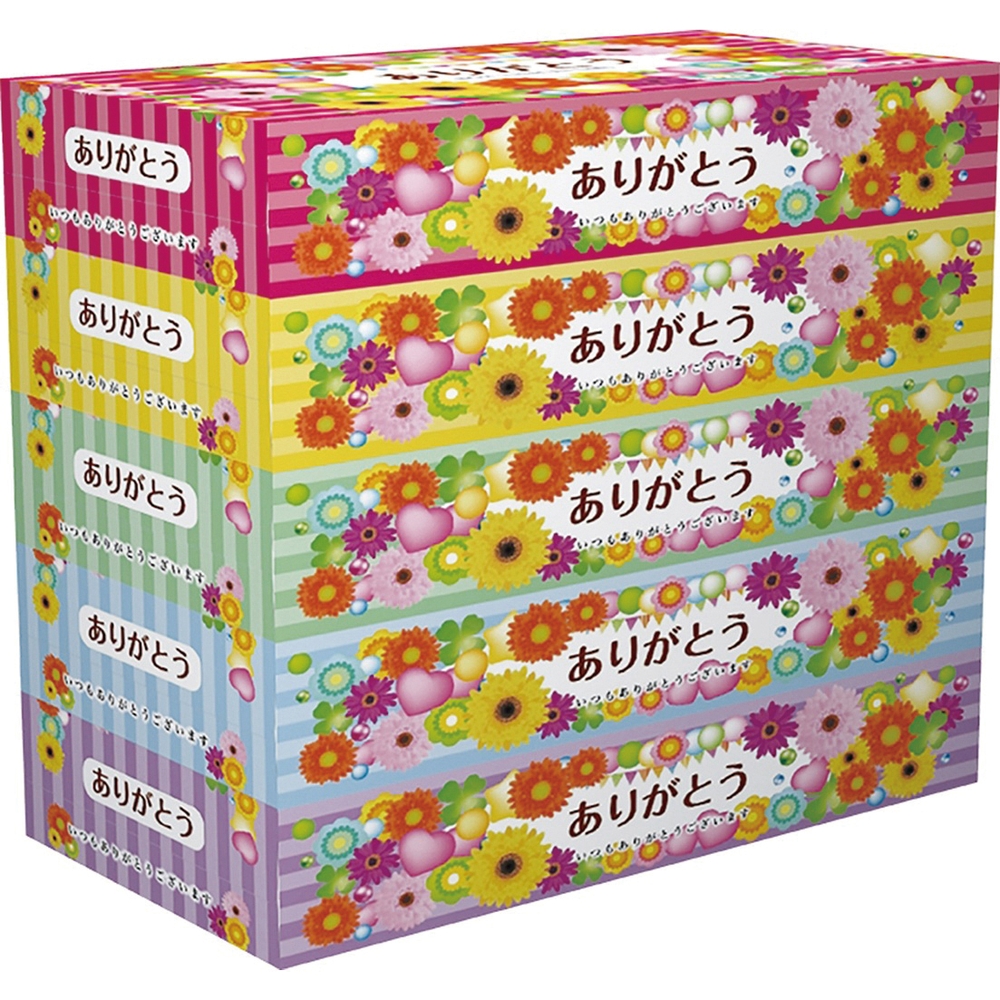 ありがとうBOXティッシュ150W5個組
