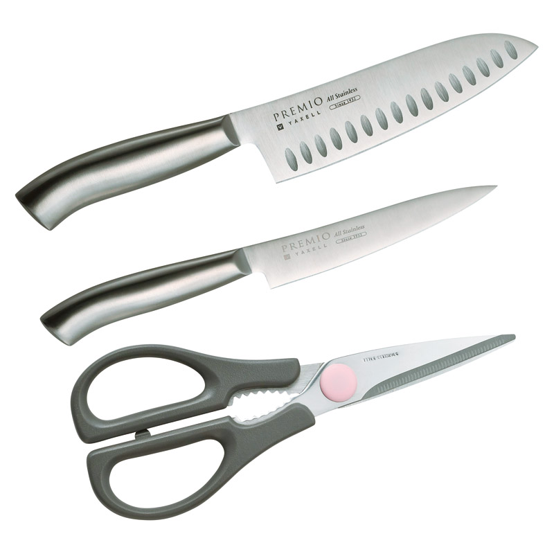 プレミオ オールステンレス三徳･ペティ･キッチンバサミセット