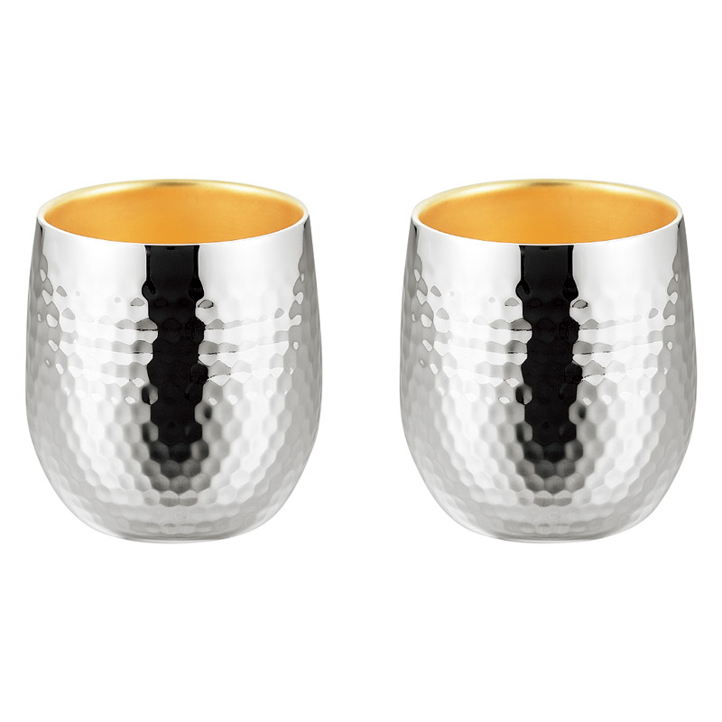 燕熟の技 ステンレス二重ロックカップ250ml2P（内面金メッキ）