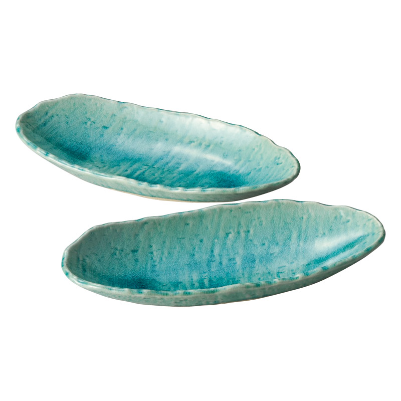 瀬戸焼 ブルー貫入 舟型鉢2P