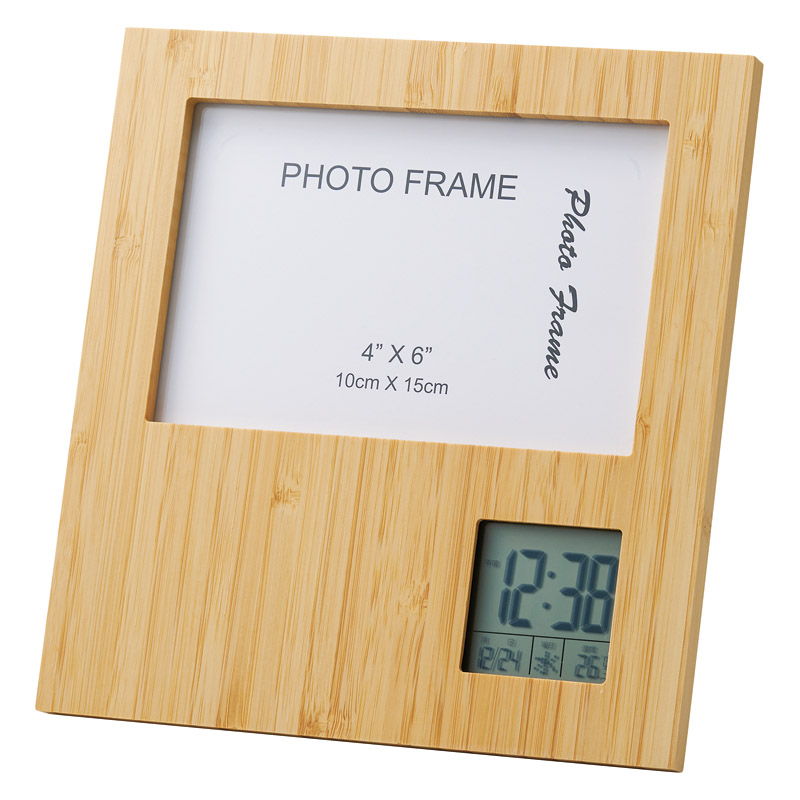 竹のフォトフレームクロック
