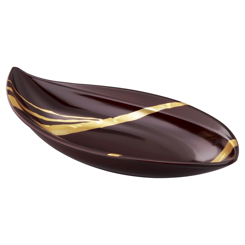 純金箔工芸 溜塗 金彩 12.0貴船盛鉢 